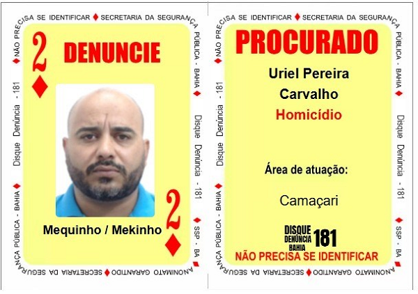 Com atuação em Camaçari, Uriel Pereira Carvalho, conhecido como 'Mequinho' ou 'Mekinho', ocupa a posição do 'Dois de Ouros' (Foto: Divulgação/SSP-BA)