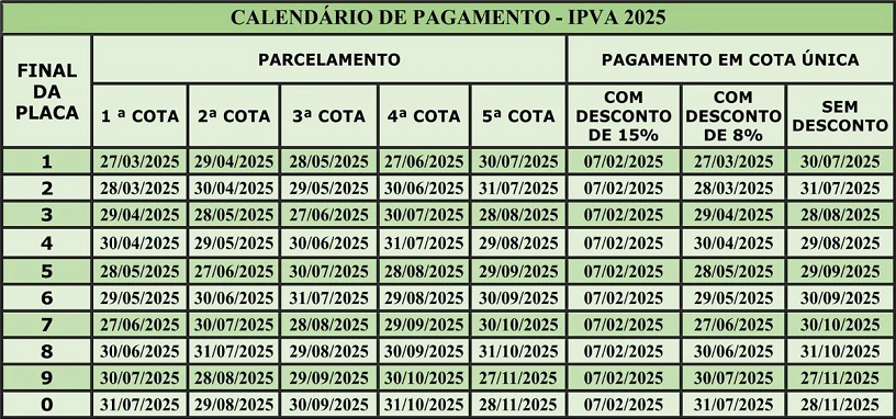 Calendário oficial (Imagem: Divulgação/Sefaz)